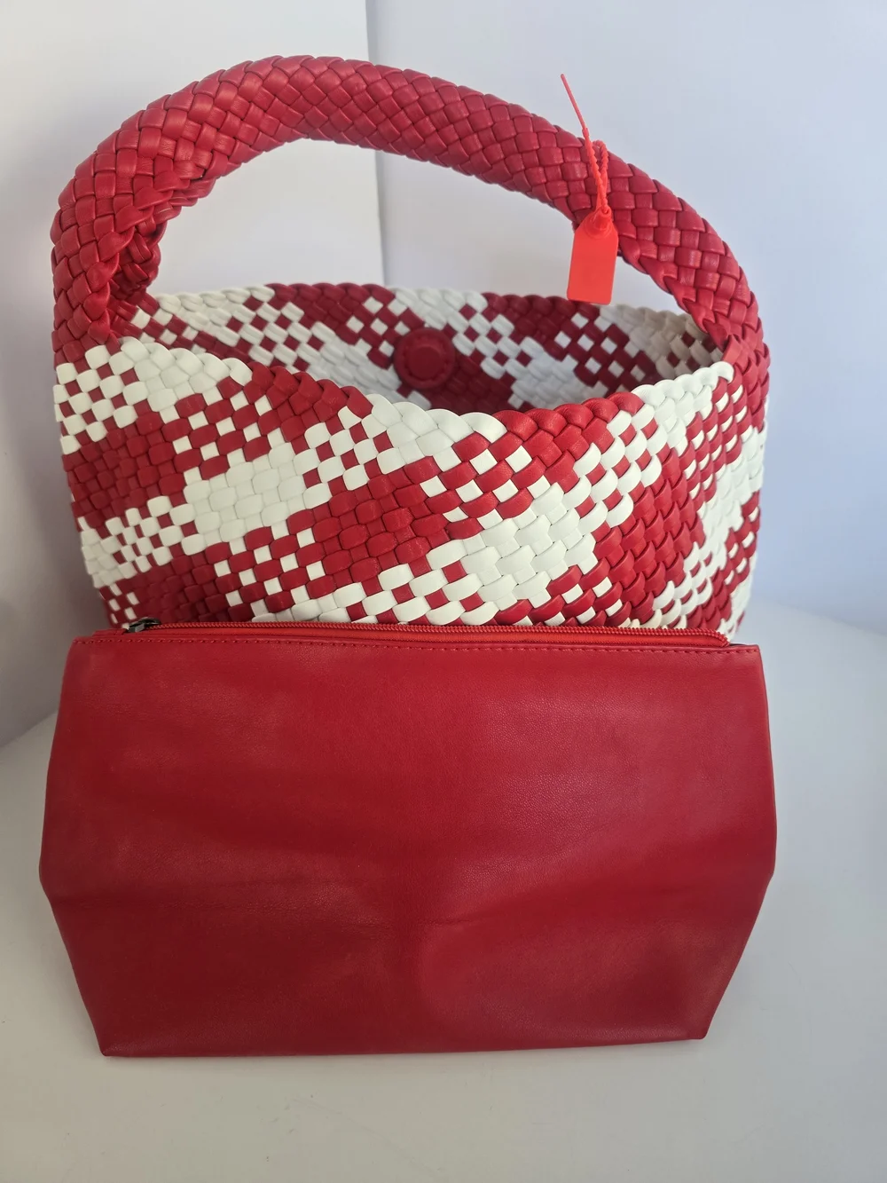 Red & White Woven Shoulder Bag for Women